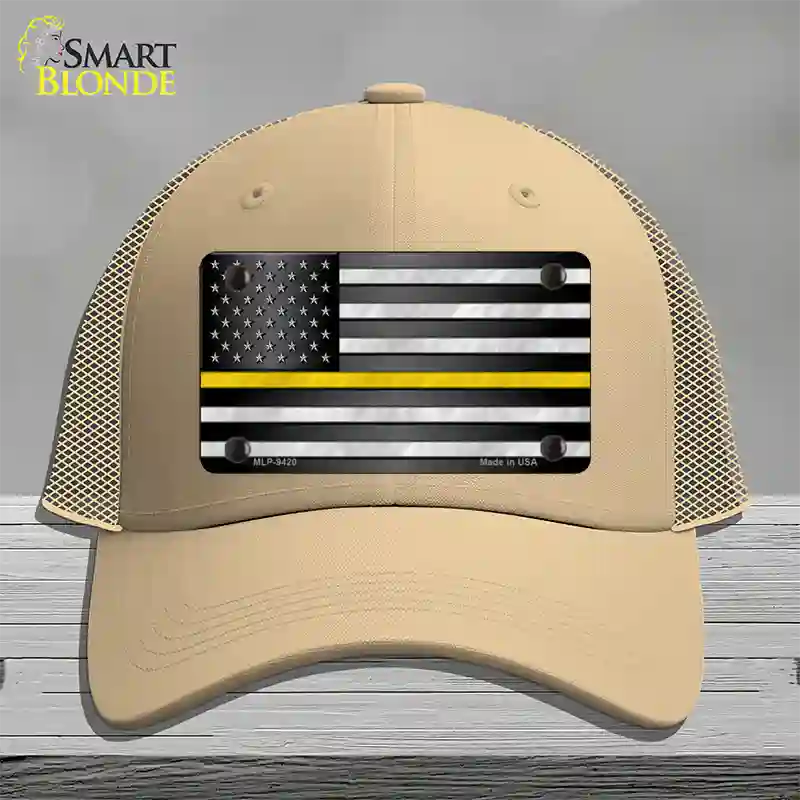 American Flag Thin Yellow Line Novelty License Plate Hat Mesh / Khaki