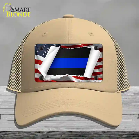 Thin Blue Line Scroll Novelty License Plate Hat Mesh / Khaki