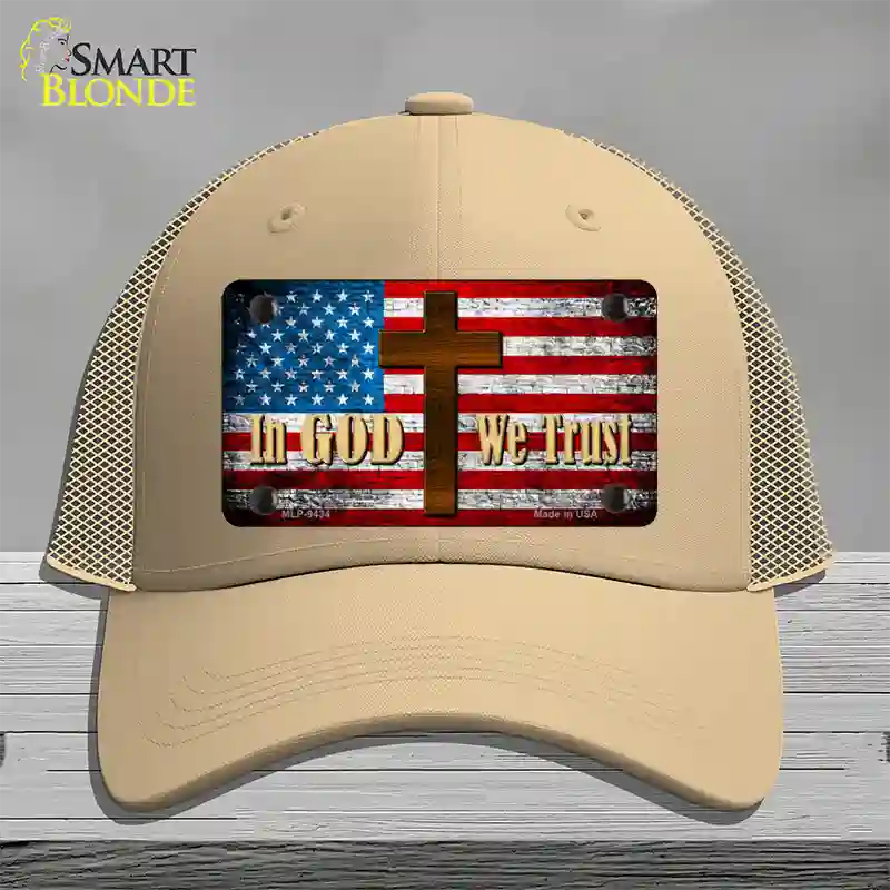 God We Trust Novelty License Plate Hat Mesh / Khaki