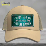 Rather Play Video Games Novelty License Plate Hat Mesh / Khaki