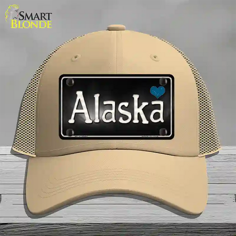 Alaska Flag Script Novelty License Plate Hat Mesh / Khaki