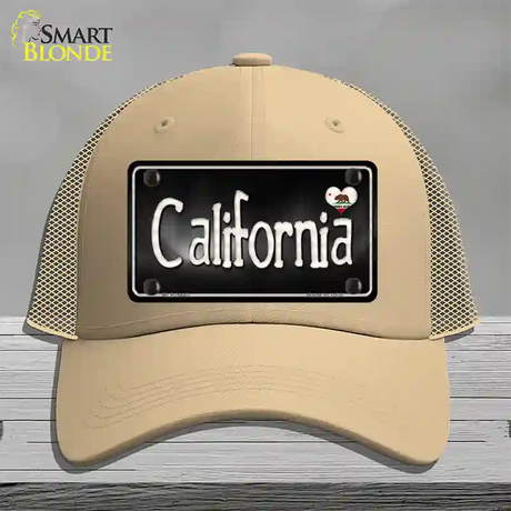 California Flag Script Novelty License Plate Hat Mesh / Khaki