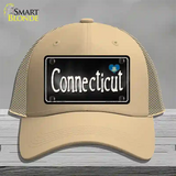 Connecticut Flag Script Novelty License Plate Hat Mesh / Khaki