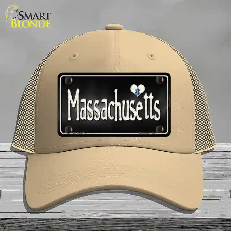 Massachusetts Flag Script Novelty License Plate Hat Mesh / Khaki