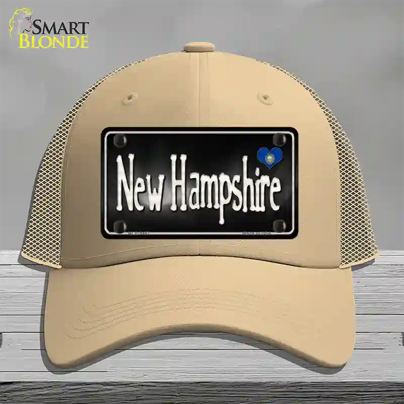 New Hampshire Flag Script Novelty License Plate Hat Mesh / Khaki