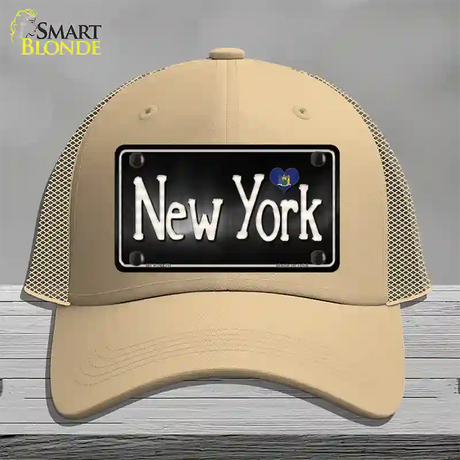 New York Flag Script Novelty License Plate Hat Mesh / Khaki