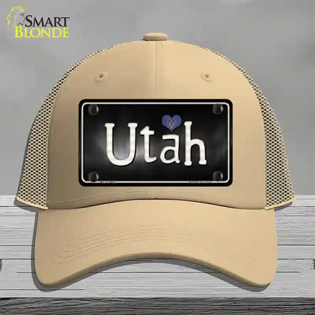 Utah Flag Script Novelty License Plate Hat Mesh / Khaki