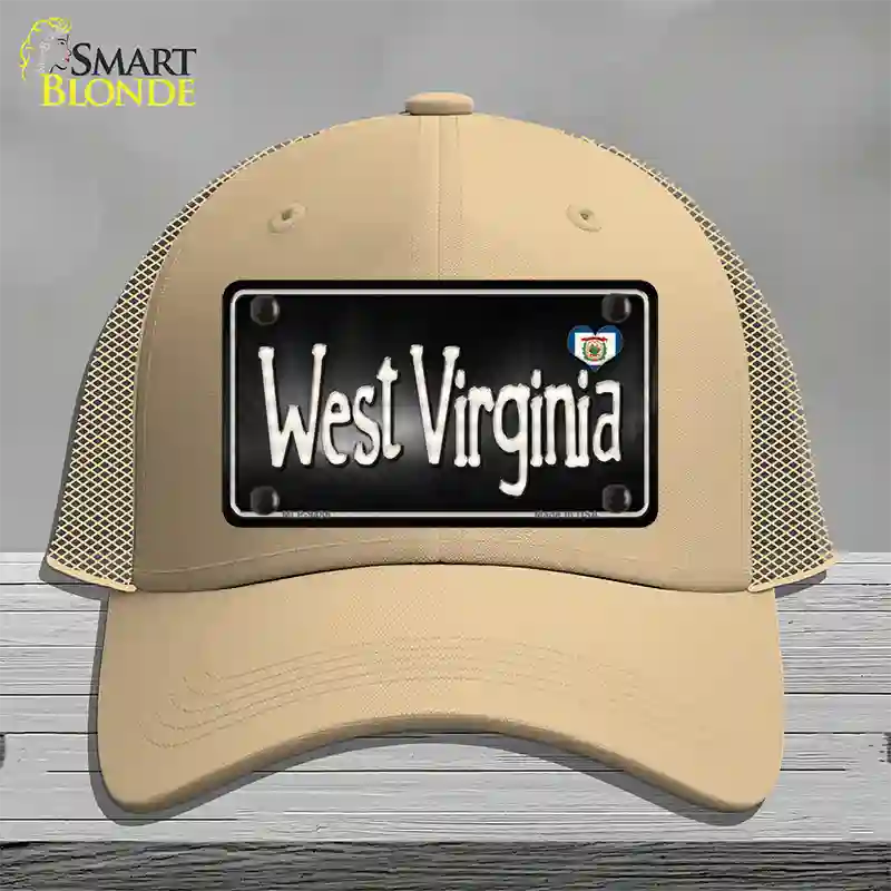 West Virginia Flag Script Novelty License Plate Hat Mesh / Khaki