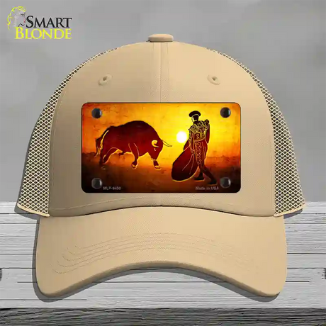 Bullfight With Sun Novelty License Plate Hat Mesh / Khaki