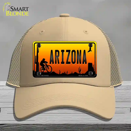 Biker Arizona Scenic Novelty License Plate Hat Mesh / Khaki