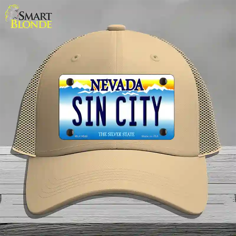 Sin City Nevada Novelty License Plate Hat Mesh / Khaki