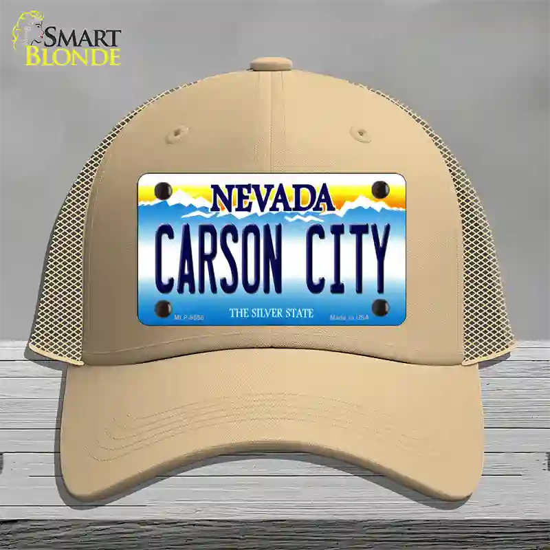 Carson City Nevada Novelty License Plate Hat Mesh / Khaki