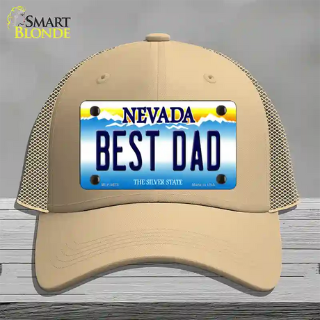 Best Dad Nevada Novelty License Plate Hat Mesh / Khaki