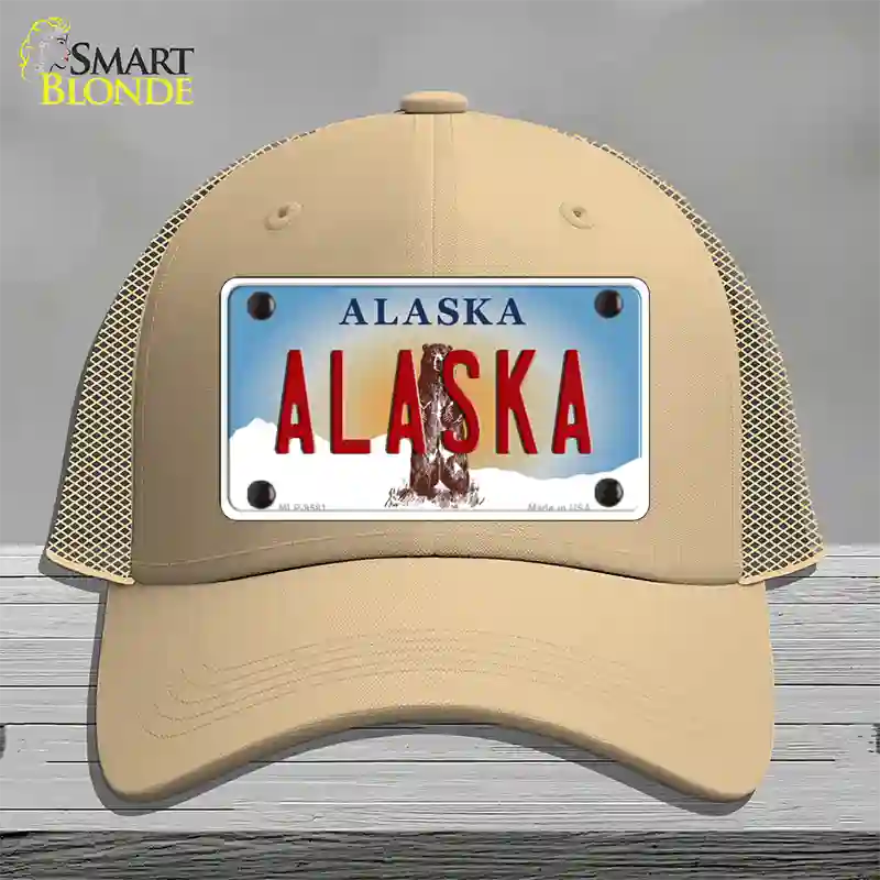 Alaska State Novelty License Plate Hat Mesh / Khaki