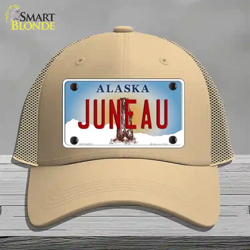 Juneau Alaska State Novelty License Plate Hat Mesh / Khaki