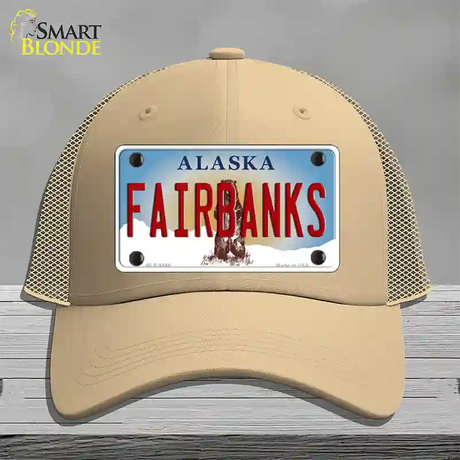 Fairbanks Alaska State Novelty License Plate Hat Mesh / Khaki