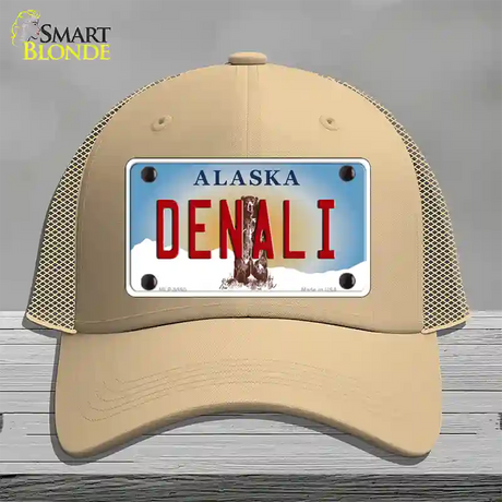 Denali Alaska State Novelty License Plate Hat Mesh / Khaki