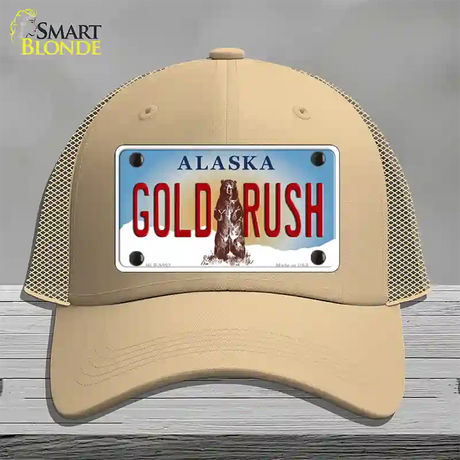 Gold Rush Alaska State Novelty License Plate Hat Mesh / Khaki