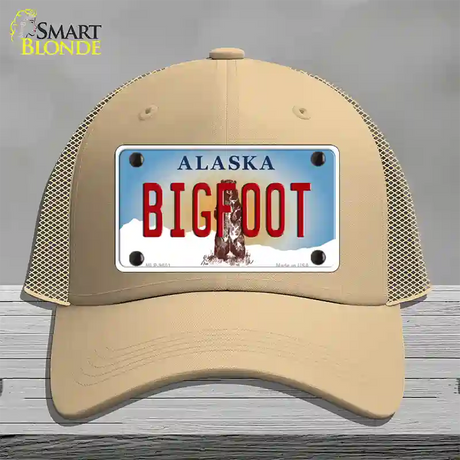 Bigfoot Alaska State Novelty License Plate Hat Mesh / Khaki