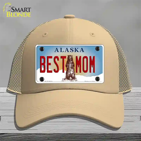 Best Mom Alaska State Novelty License Plate Hat Mesh / Khaki