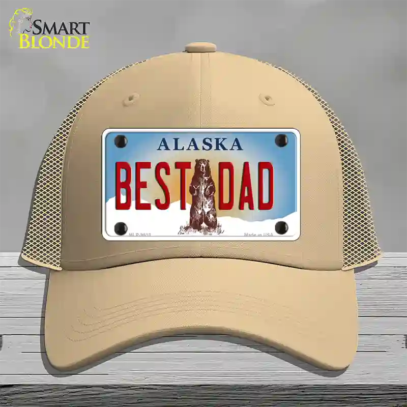 Best Dad Alaska State Novelty License Plate Hat Mesh / Khaki