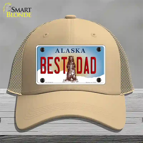 Best Dad Alaska State Novelty License Plate Hat Mesh / Khaki