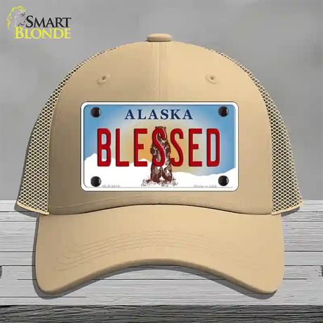 Blessed Alaska State Novelty License Plate Hat Mesh / Khaki