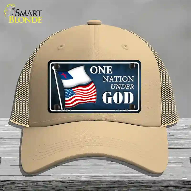 One Nation Under God Flags Novelty License Plate Hat Mesh / Khaki