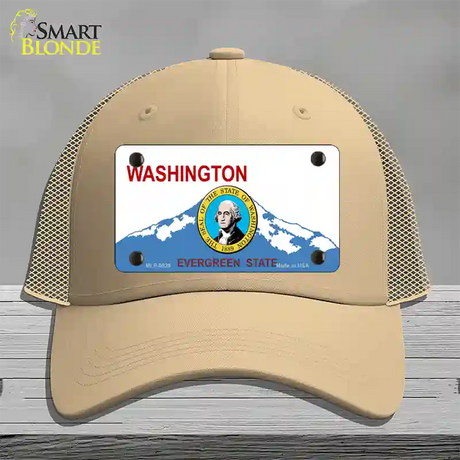 Washington With Seal Novelty License Plate Hat Mesh / Khaki