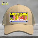 Drive Pink Alaska Novelty License Plate Hat Mesh / Khaki