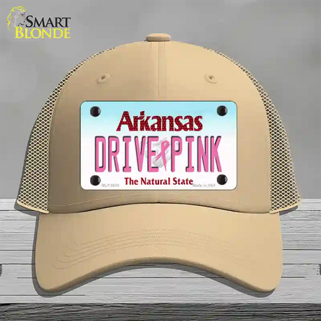 Drive Pink Arkansas Novelty License Plate Hat Mesh / Khaki