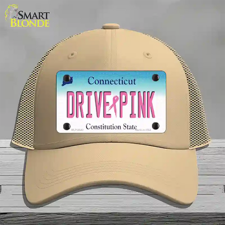 Drive Pink Connecticut Novelty License Plate Hat Mesh / Khaki