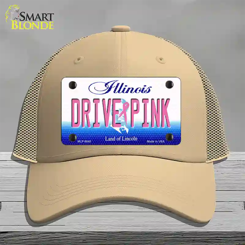 Drive Pink Illinois Novelty License Plate Hat Mesh / Khaki