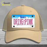 Drive Pink Iowa Novelty License Plate Hat Mesh / Khaki