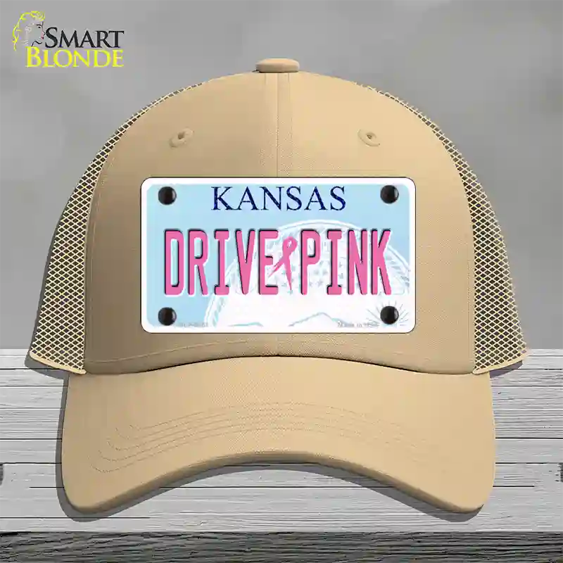 Drive Pink Kansas Novelty License Plate Hat Mesh / Khaki