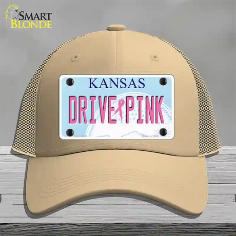 Drive Pink Kansas Novelty License Plate Hat Mesh / Khaki