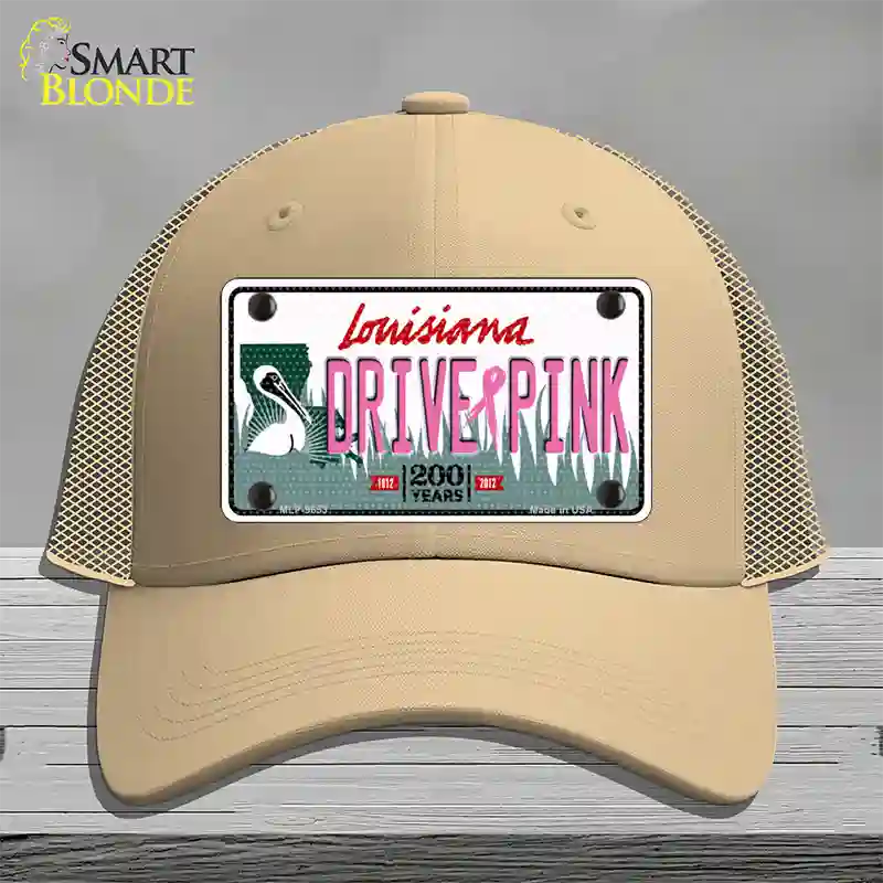 Drive Pink Louisiana Novelty License Plate Hat Mesh / Khaki