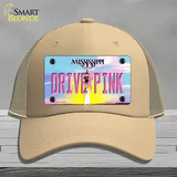 Drive Pink Mississippi Novelty License Plate Hat Mesh / Khaki