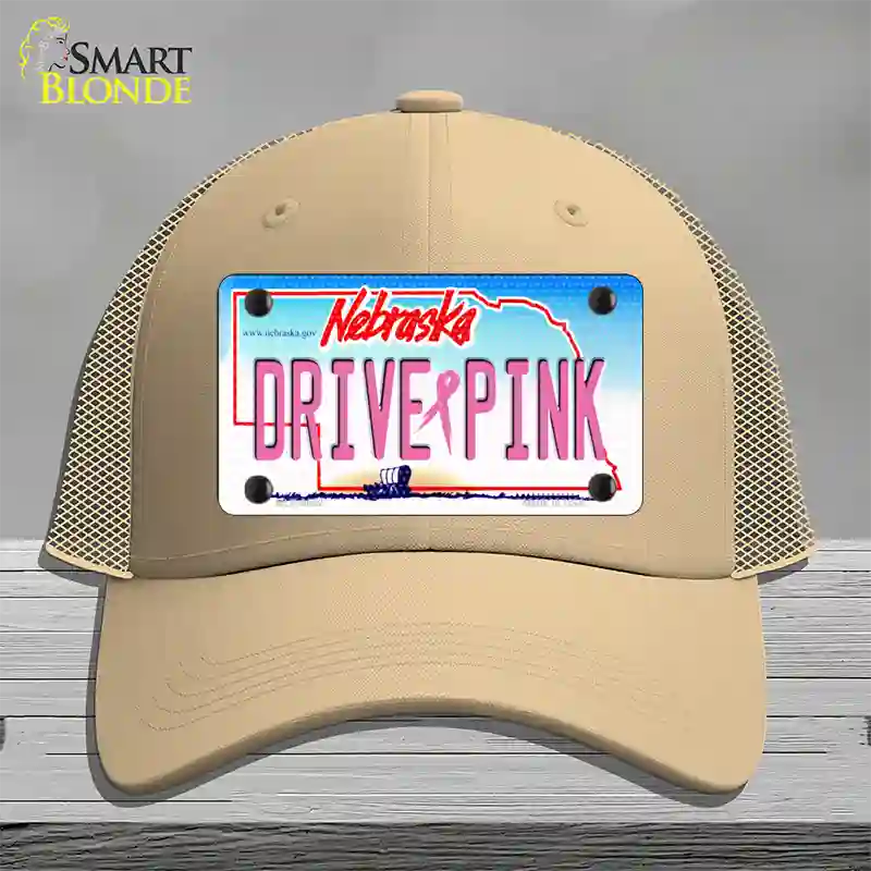 Drive Pink Nebraska Novelty License Plate Hat Mesh / Khaki