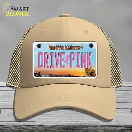 Drive Pink North Dakota Novelty License Plate Hat Mesh / Khaki