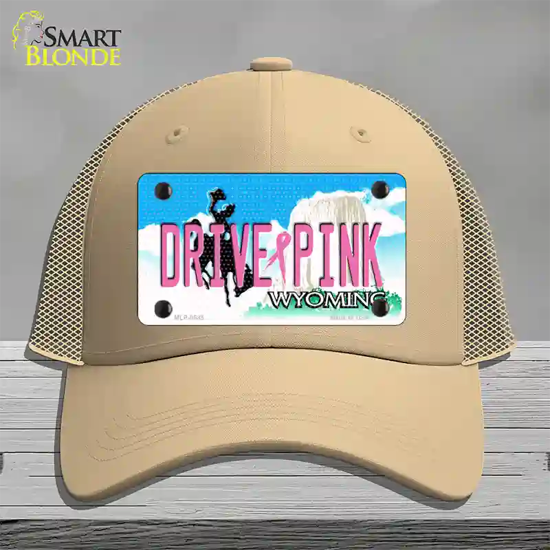 Drive Pink Wyoming Novelty License Plate Hat Mesh / Khaki