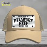 Property Of Delaware Novelty License Plate Hat Mesh / Khaki