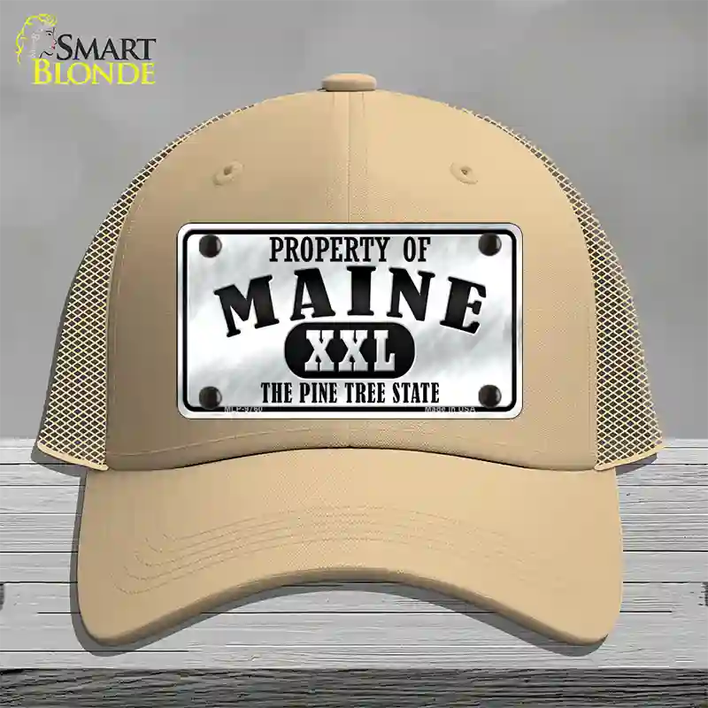 Property Of Maine Novelty License Plate Hat Mesh / Khaki