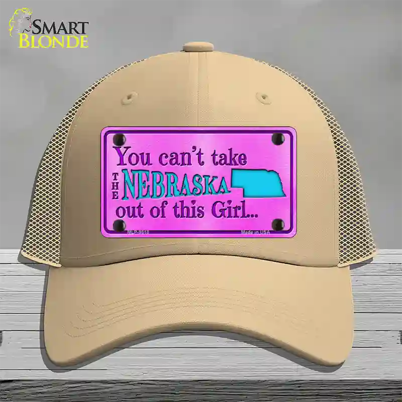 Nebraska Girl Pink Novelty License Plate Hat Mesh / Khaki