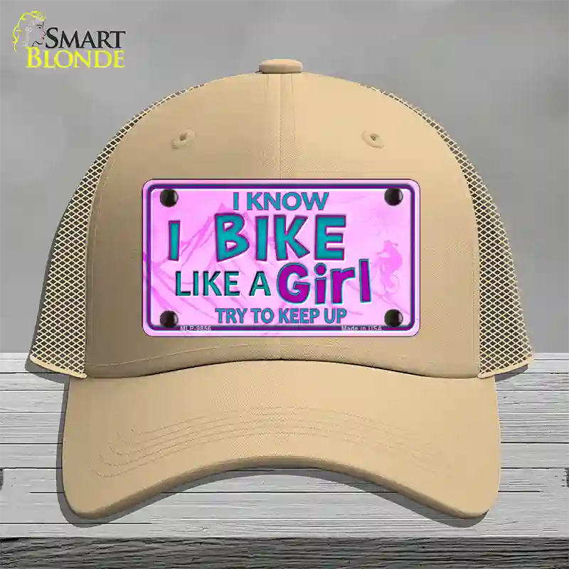 Bike Like A Girl Pink Novelty License Plate Hat Mesh / Khaki