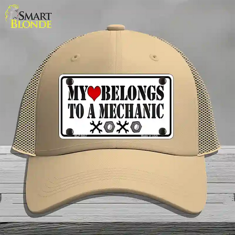 Heart Belongs To Mechanic Novelty License Plate Hat Mesh / Khaki