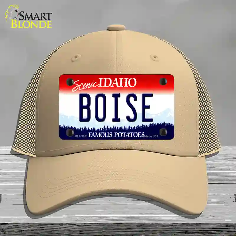 Boise Idaho Novelty License Plate Hat Mesh / Khaki