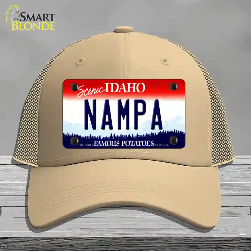 Nampa Idaho Novelty License Plate Hat Mesh / Khaki