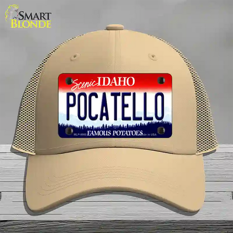 Pocatello Idaho Novelty License Plate Hat Mesh / Khaki