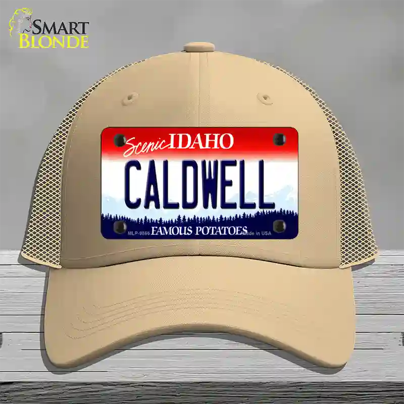 Caldwell Idaho Novelty License Plate Hat Mesh / Khaki